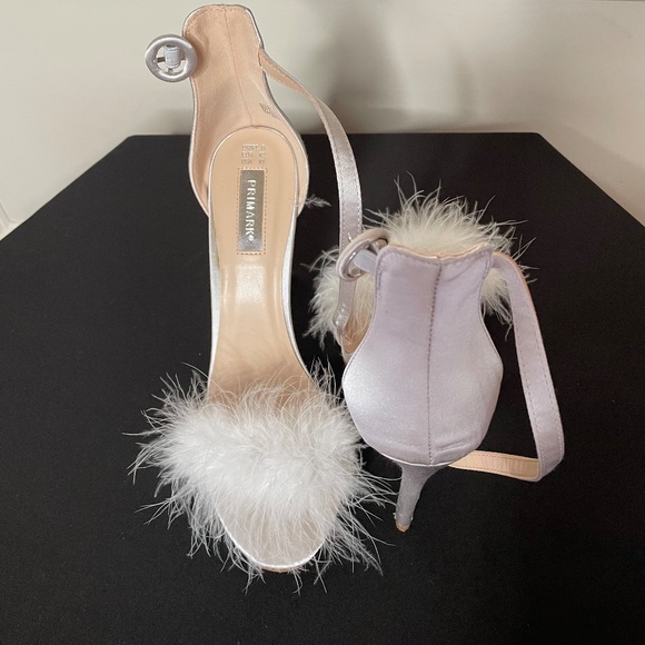 Primark Silver Satin Fluffy Feather fur Sandal Heels US10 - Picture 6 of 10